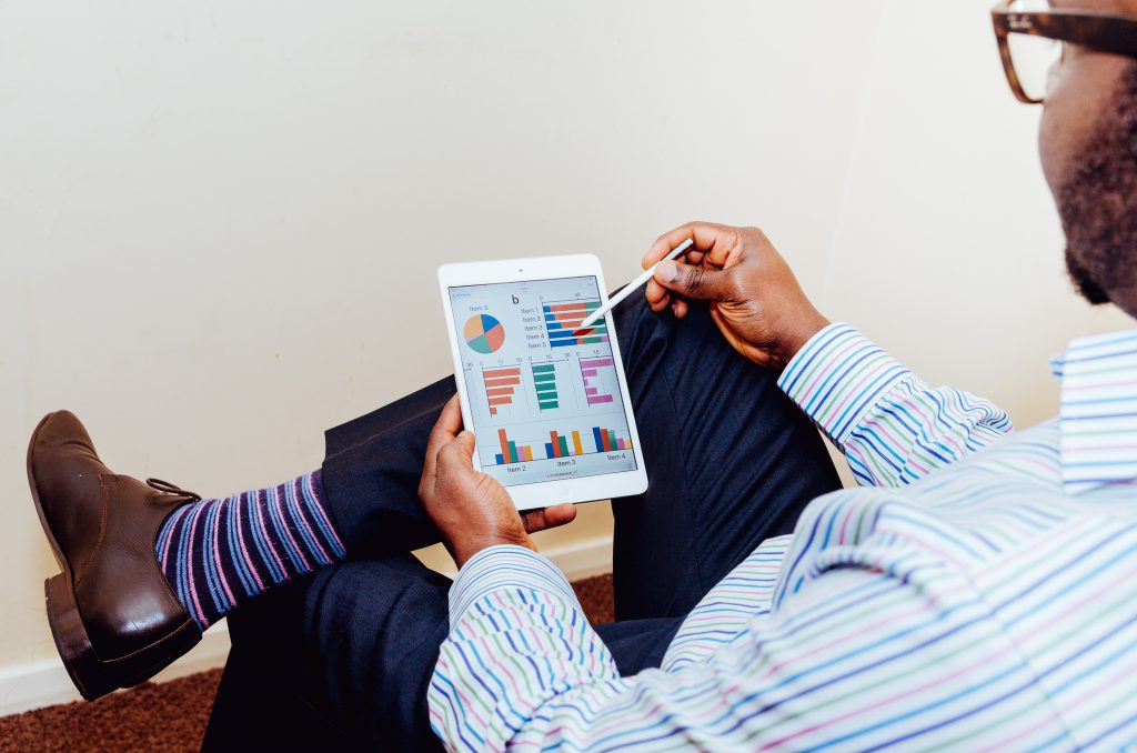 man working on tablet